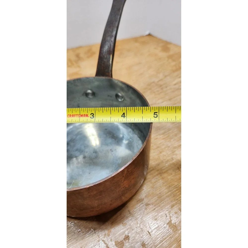 Vintage Baumalu France Copper Saucepan Tin Lined Cast Iron Handle 5.5 Inch